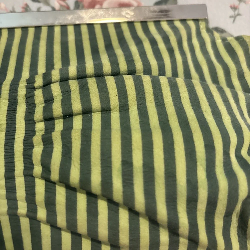 Adriana Cara's Green Striped Velvet Clutch Wristlet‎ Purse. Magnetic Closure.